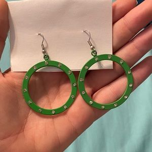 Green Crystal Circle Earrings